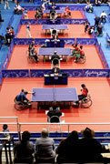 General view of the Τable Τennis matches during the Sydney 2000 Paralympic Games.  Scott Barbour/Allsport